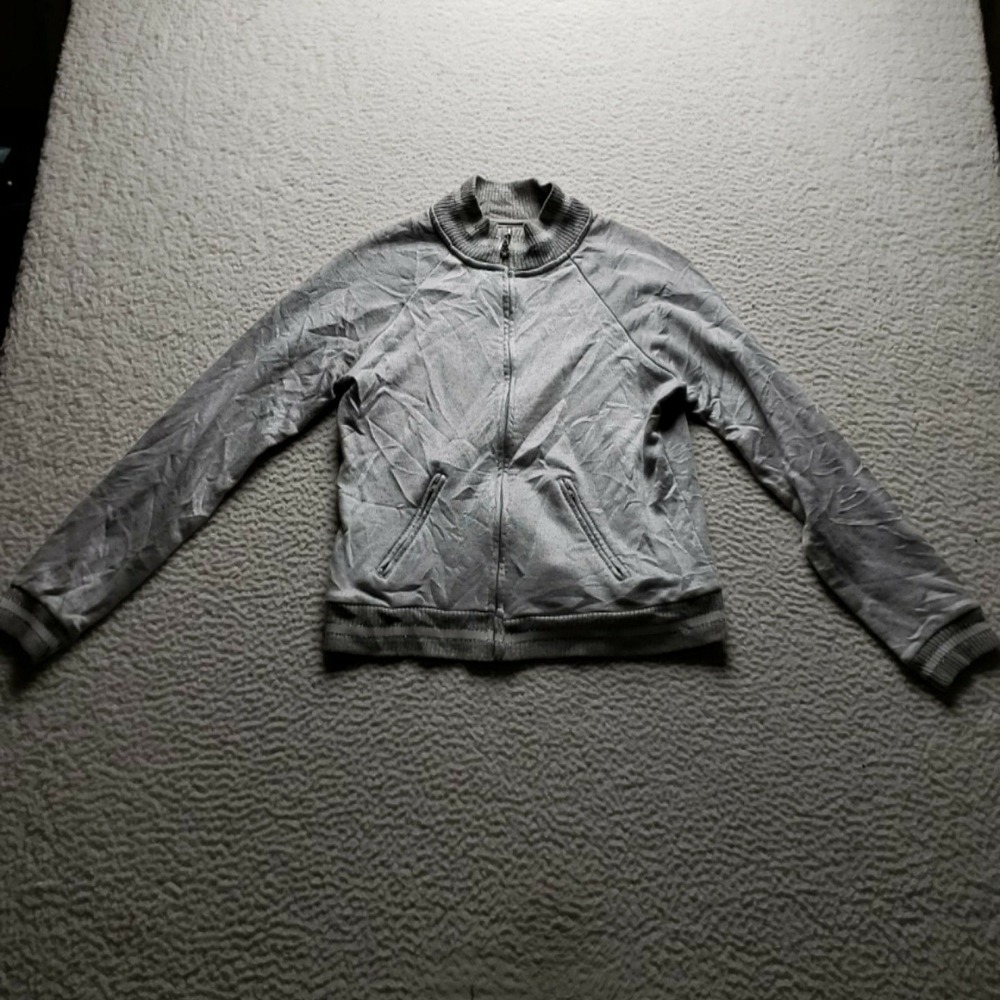 Prefers Soft Jacket Womens Medium Gray Velour Full Zip Pockets Bomber Collared
